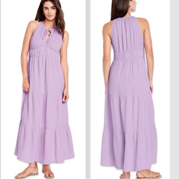 NWOT💓GAP OLD NAVY LG💓LILAC PURPLE TIERED MAXI DRESS ADJUSTABLE NECK STRAPS - Picture 1 of 14